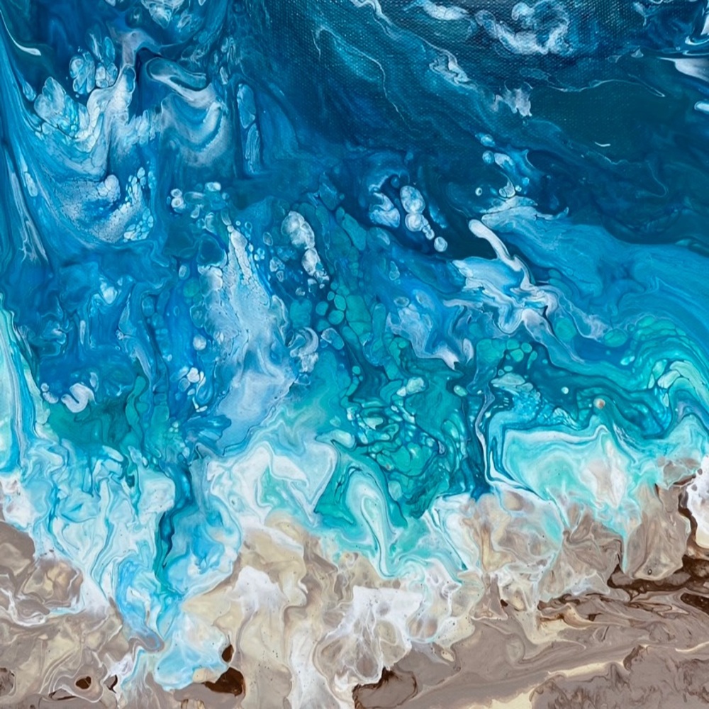 Original acrylic painting, abstract beach, fluid art 11x14”